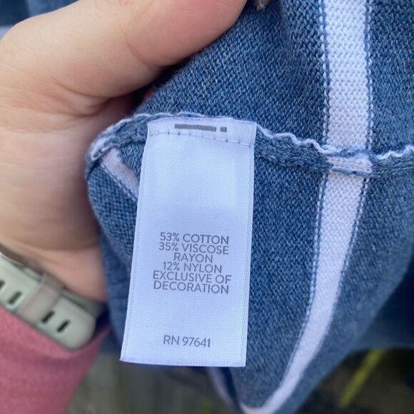 J. Jill Blue Striped Embroidered Hooded Sweater | M - Picture 3 of 4